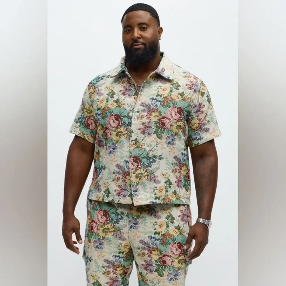 Regular Fit Rose Full Button Up Tapestry Shirt